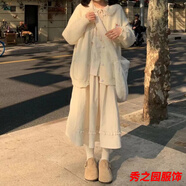 范哲莎半身裙秋冬季女中長款a字裙日系半身裙新高腰一步過膝垂感中長百 杏色 L