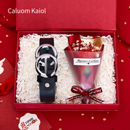 Caluom Kaiol女士皮帶真皮時尚百搭腰帶女純牛皮ins女式褲帶生日禮物送女友 【花束禮盒】0046高貴銀色 95cm 請備注身高和體重