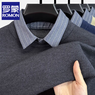 羅蒙（ROMON）假兩件毛衣男秋冬季襯衫領(lǐng)套頭毛衫中年男士保暖上衣針織打底衫潮 深灰 175/XL