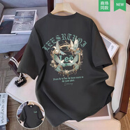 Lee Srtroi純棉短袖t恤男夏季2025新款潮牌印花寬松百搭休閑半袖體恤男生潮 深灰 L （120-145斤）