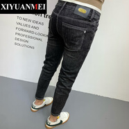 西原美破洞牛仔褲男士 秋冬新款潮流百搭彈力修身小腳九分褲120 黑色九分褲 常規 27 適合80-90斤