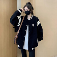 美式復(fù)古外套女春秋新款小個(gè)子氣質(zhì)高級感百搭休閑潮流棒球服秋裝 黑色 L