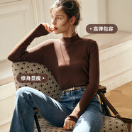 Olrain歐芮兒半高領(lǐng)內(nèi)搭毛衣女秋冬新款修身保暖羊毛打底衫 可可咖 M 