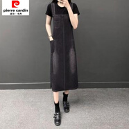 皮爾卡丹2025春秋裙新款碼減齡百搭背帶牛仔長裙寬松吊帶連衣裙a字 黑灰色(單件背帶裙) 3615# S 建議(100120斤)