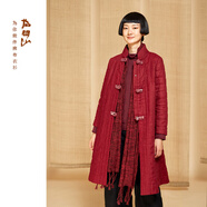 指間沙W2441291女裝24冬立領(lǐng)大盤(pán)扣裥棉長(cháng)外套A版亞麻中式棉服 朱草78 M