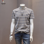 啄木鳥（TUCANO）條紋短袖t恤男2024夏季新款男士冰絲半袖體恤衫男裝衣服 YT A33短袖 杏色 XL