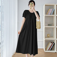 婧麒（JOYNCLEON）孕婦裝夏季連衣裙2025新款雪紡寬松顯瘦口袋長(cháng)裙大碼減齡孕婦裙子 黑色 L