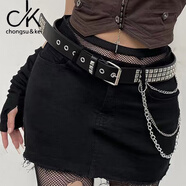 chongsukei小&ck哥特重金屬蒙古包朋克鉚釘掛鏈腰帶男女通用配牛仔褲連衣裙 黑色