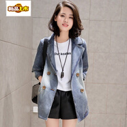 初徑2025春秋新款牛仔外套女中長(cháng)款時(shí)尚韓版顯瘦寬松休閑風(fēng)衣牛仔外套 圖片色 2XL 建議130~140