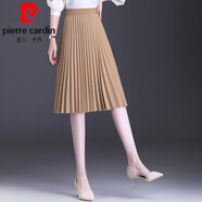 皮爾卡丹（pierre cardin）毛呢半身裙女小個(gè)子2024春秋新款黑色字裙春秋中長款高腰百褶裙針 燕麥色 63cm 春秋款 均碼 90-140斤可穿