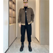 軒森圖春秋季男士輕熟風(fēng)夾克外套男款寬松大碼拼接撞色上衣胖子顯瘦搭配 咖色加棉+毛衣加絨+褲子加絨 5XL (190) 建議220-240斤