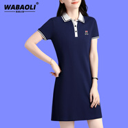WABAOLI 運動休閑短袖polo領(lǐng)連衣裙女短款2024夏季新款修身顯瘦t恤裙子潮 寶藍色 A字 2XL (建議120-129斤)