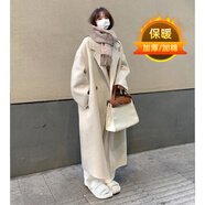 芭雅蓮胖mm大碼女裝中長款大衣毛呢外套女秋冬寬松顯瘦過膝ins夾棉風(fēng)衣 杏色（夾棉） 加厚 XL
