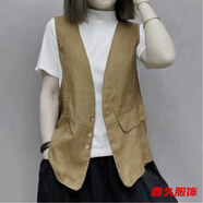 美安嘉綿麻西裝馬甲外套女士夏季薄款外穿寬松休閑無(wú)袖坎肩背心上衣 卡其色 XL 130-145斤