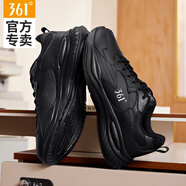361°男鞋運動鞋男2025秋季新款皮面防水跑步鞋子黑色輕便休閑鞋老爹鞋 曜石黑 40