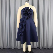 AM040318夏季立體花朵輕禮服性感派對風(fēng)抹胸款連衣裙Partydress 藏藍(lán) 0XL