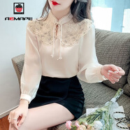 AEMAPE雪紡襯衫女2025春秋季新款重工刺繡釘珠襯衣女裝設計感 MX-11-8113_流光杏 S