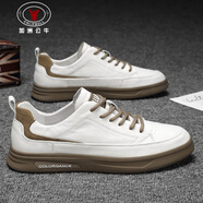 加洲公牛（CALIFBULL）品牌男鞋夏季2025新款時尚休閑鞋百搭潮流低幫板鞋透氣防水鞋子男 白卡其 41