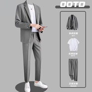 凡迪時尚（FANDISS）西裝男墜感休閑西服套裝男韓版痞帥輕熟小西裝外套裝西裝小西服 灰色【三件套】西服+西褲+短袖 XL（140-160斤左右）