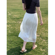 笙格兒飄逸流光紗裙半身裙女夏季薄款2024高級感小個(gè)子顯瘦沙灘a字長(cháng)裙 白色 均碼（70-140）