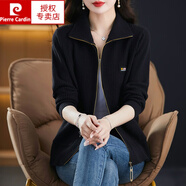 皮爾卡丹（pierre cardin）2024年翻領(lǐng)羊毛衫女大版胖母親洋氣拉鏈毛衣外套新款韓版針織開(kāi)衫 黑色 4XL 建議155170斤
