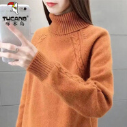 啄木鳥(niǎo)2024新款高領(lǐng)羊·毛衫女加厚毛衣秋冬季內外穿短款套頭韓版針織打 桔紅色 L 100-115斤