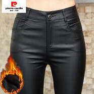 皮爾卡丹（pierre cardin）啞光磨砂加絨皮褲女2024年秋冬高腰顯瘦涂層仿皮褲小腳打底褲 一?？邸究睢?加絨 M 92-102斤