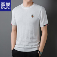 羅蒙（ROMON）夏季男士時(shí)尚潮流短袖T恤中青年帥氣冰絲針織衫小蜜蜂刺繡半袖t男 白色 M 參考95-110斤左右
