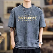 HXHK夏季2025新款美式短袖T恤男潮牌寬松大碼寬松半截袖薄款休閑體恤 灰色 XL