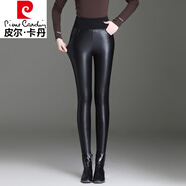 皮爾卡丹（pierre cardin）輕奢高檔高腰真皮皮褲女2024新款秋冬加絨加厚200斤緊身保暖冬款 黑色常規加絨 M 85-95斤