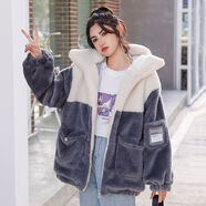 俞兆林羊羔毛外套少女春季裝2025新款寬松初中高中學(xué)生可愛毛絨大衣女 灰色 XL