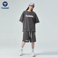 Hummel2024夏季新款短袖t恤套裝男女情侶裝休閑運動(dòng)衣服潮 鐵灰 XXL 