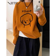 VITIV 韓系卡通小狗圖案毛衣女 秋冬新款套頭寬松內(nèi)搭減齡針織百搭上衣 橘色 均碼