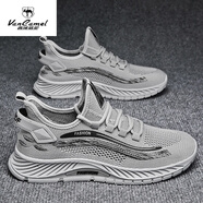 西域駱駝（VANCAMEL）春秋透氣男鞋春秋2025新款男款網(wǎng)面網(wǎng)鞋運(yùn)動(dòng)跑步防臭黑色潮鞋 25灰色 39 (245mm)