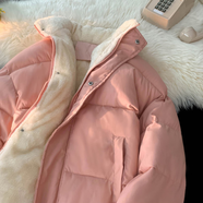 QGF加絨加厚棉衣棉服女冬季新款保暖美式立領(lǐng)外套高級(jí)感寬松百搭棉襖 粉紅色 5XL