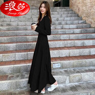 浪莎2025年新款高個(gè)子秋季超長(zhǎng)款連衣裙女腳踝氣質(zhì)拖地長(zhǎng)裙子 黑色 2XL 135-150斤