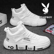 花花公子棉鞋冬季男鞋加絨保暖雪地靴男高幫板鞋子男士老爹運動(dòng)休閑小白鞋 白色不加絨CPL1260156 43