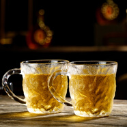 玉晶冰川紋玻璃杯帶把手啤酒杯高顏值喝水杯高級感杯子家用果汁泡茶杯 帶把矮款300ML兩只裝