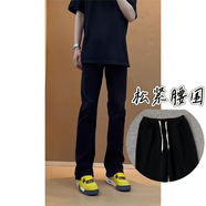 7家優(yōu)品黑色彎刀微喇牛仔褲男士夏季款美式高街彈力修身直筒長褲子男 HC-1035黑色（抽繩款） XL （120-135斤）