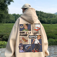趙八億重磅連帽衛(wèi)衣男秋冬季加絨加厚潮牌寬松山東即墨中山上衣服外套男 杏色 5XL（190-220斤穿）