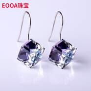 EOOA方糖耳釘 韓國 超閃奧地利水晶耳環(huán)925銀耳鉤 立方體耳墜耳飾女 淺彩紫色一對