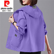 皮爾卡丹（pierre cardin）23年新款寬松連帽短外套女春秋中年裝大口袋休閑風(fēng)衣女 851%23玫瑰紫 短款 2XL 【建議130-145斤】