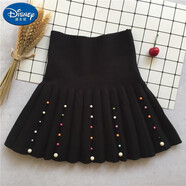 迪士尼（Disney）女童半身裙子春秋冬短裙兒童珍珠裙童裝寶寶毛線高彈針織裙百搭裙 新折彩珠黑色 110碼適合70到100厘米高