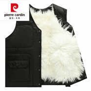 皮爾卡丹（pierre cardin）中老年真皮馬甲男皮毛一體冬季羊毛坎肩真羊皮加絨保暖爸爸裝背心 黑色長(cháng)毛 3XL 建議130-155斤