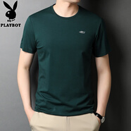 花花公子;PLAYBOY2025夏季新款純棉短袖T恤男圓領(lǐng)純色半袖體恤男薄款打底衫男裝 墨綠色 XL 175