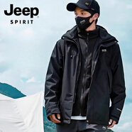 吉普（JEEP）沖鋒衣羽絨服三合一男女士外套男團購情侶夾克衣服男裝登山滑雪服 黑色-抓絨內(nèi)膽三合一 男女同款鋒衣 S (建議120-135斤）