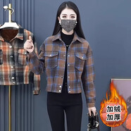 憶靈加絨格子襯衫短外套女2025秋冬新款寬松顯瘦洋氣質(zhì)小個(gè)子加厚上衣 藍(lán)咖加絨款 XL【80-100斤】