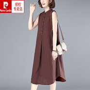 皮爾卡丹（pierre cardin）棉麻連衣裙女色無袖中長裙2025夏季韓版寬松顯瘦百搭遮肚外穿裙 咖啡色 3XL 建議145-160