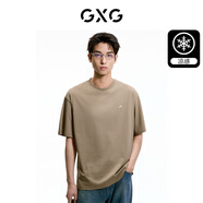 GXG男裝 夏季新款重磅系列精致小字母繡花圓領(lǐng)短袖T恤 卡其色 S
