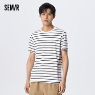 森馬（Semir）短袖T恤男夏季時(shí)尚經(jīng)典條紋圓領(lǐng)上衣日常簡(jiǎn)約裝修身 白黑色調00319 170/88A/M